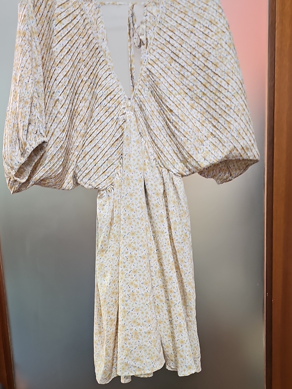 Entro Yellow Floral Midi Dress with Puff Sleeves